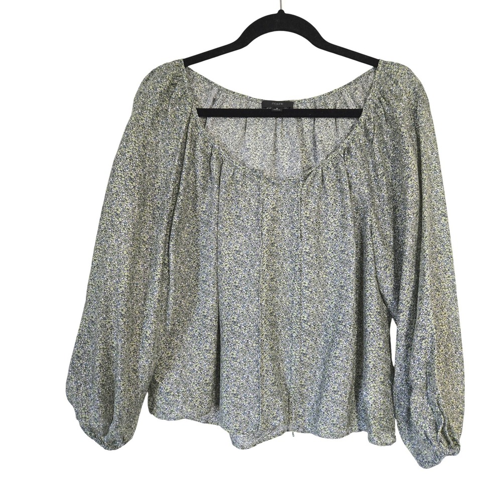 J.Crew Womens Small Peasant Top Ditsy‎ Floral Scoop Neck Blouse Green Blue